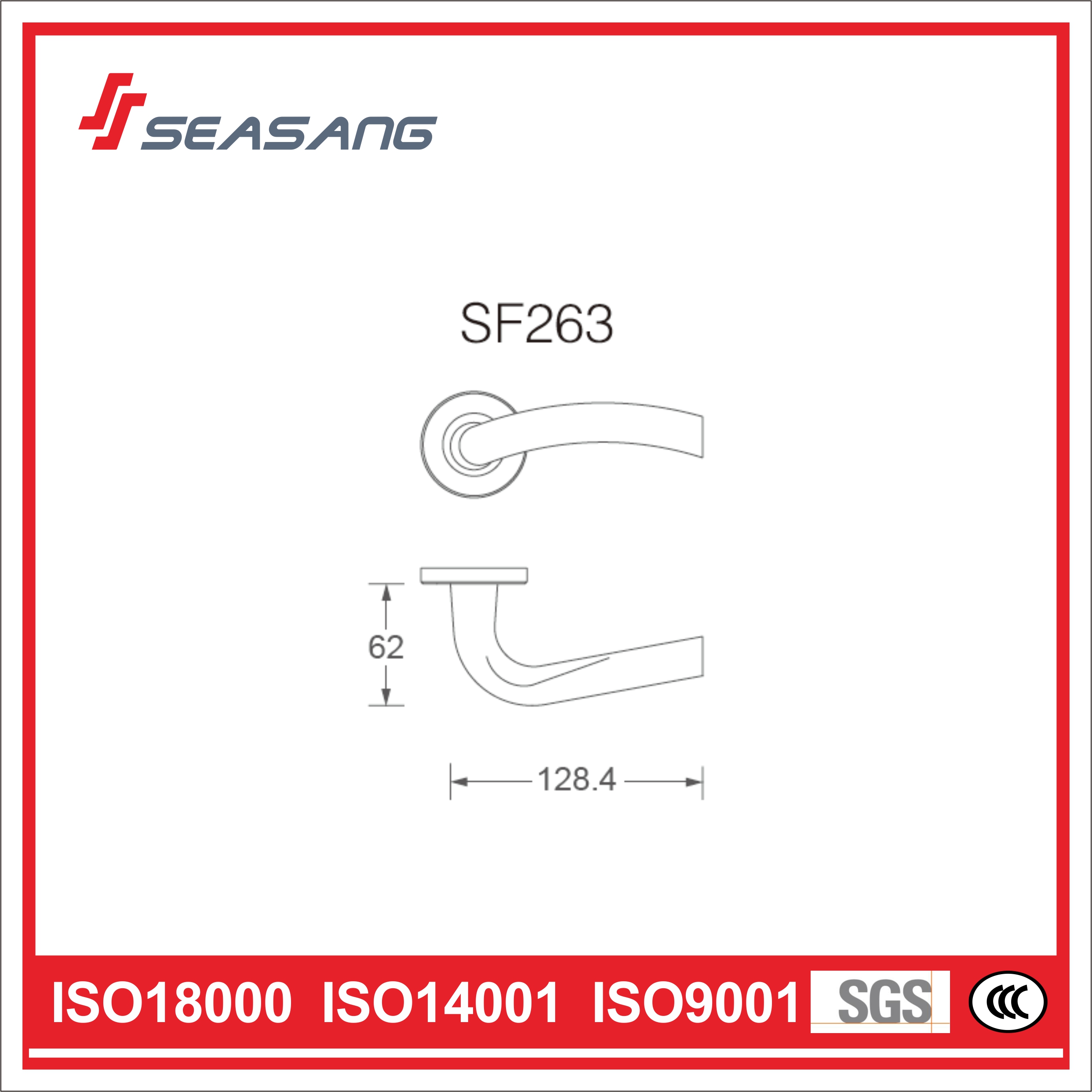 Stainless Steel 304 Solid Casting Square Door Lever Handle